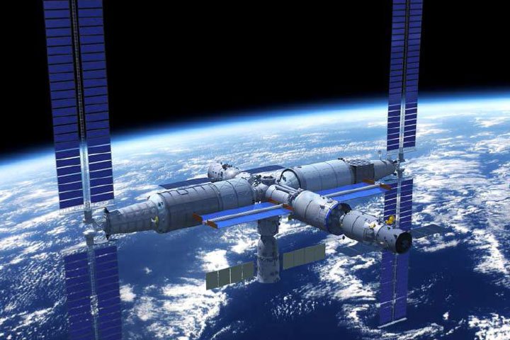 Scientists conducting space research and satellite development experiments